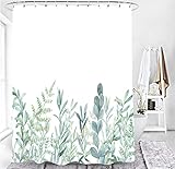 M&W DAS DESIGN Duschvorhang grüne Blätter Blumen Pflanzen Badezimmer Textil Vorhang mit Antischimmel Effekt waschbar Shower Curtain badewanne inkl. 12 C-Ringe Gewicht unten 180x200(BxH)