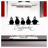 Grandora Wandtattoo Topfgucker 5 Vögel I schwarz 58 x 27 cm I Küche Spruch Zitat Aufkleber selbstklebend Wandaufkleber Wandsticker W862