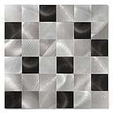Backsplash-Fliesen für die Küche, zum Abziehen und Aufkleben, Edelstahl, Metall, gebürstetes Schwarz, Silber, 5 Stück