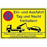 Schild Ein und Ausfahrt Tag und Nacht freihalten Hinweisschild 300x200mm gelb, stabile Aluminiumverbundplatte 3mm stark, inkl. 4 Eckbohrung