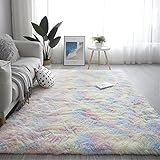 Tomifine Hochflor Langflor Teppich Wohnzimmer Teppiche Modern für Schlafzimmer, Kinderzimmer Weiche Teppiche Shaggy (100 x 200 cm,Regenbogen)
