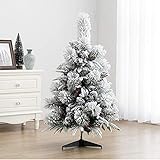 ZHBU Künstlicher Kiefern-Weihnachtsbaum mit dichtem AST, Schnee beflockt Kleiner Weihnachtsbaum, Tischplatte PVC realistische Miniatur-Weihnachtsbaum-Feiertagsdekoration-E 90cm/3