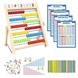 Furado Rechenschieber Rechenrahmen,Montessori Mathe Spielzeug Grundschule Math Spielzeug Holzperle Abakus Mathe Berechnungswerkzeug Grundschule Abakus Rechenschieber Holzspielzeug mit 100 Zählstäb