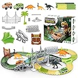 EXTSUD Dinosaurier Rennbahn, 197 Stücke Autorennbahn Jurassic Dino Welt Flexible Track Dinosaurier Figuren Jurassic Park Pädagogisches Spielzeug für Kinder Junge M