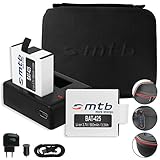 SPARSET: mtb more energy® Schutztasche XL schwarz + 2X Akku + Dual-Ladegerät für Rollei Actioncam 220, 300, 300+, 300 Plus, 310, 330, 333, 350, 415 - Bundle Kit Stecksystem M