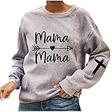 Damen-Herbstpullover, warmer Pullover, Sweatshirt, lässiger Buchstaben-Druck, lockerer Rundhalsausschnitt, lange Ärmel, Sweatshirts, Yao04#gray, 36