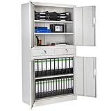 TecTake Aktenschrank mit 2 Schrankabteilen und 2 Schubladen abschließbar (HxBxT) 180x90x40