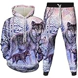 URVIP Unisex Wolf Druck Trainingsanzug 3D Printed Hoodie Tops Hosen Sets Sport Anzug Multi-04 M