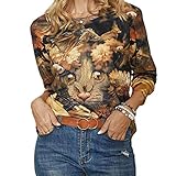 Druck T-Shirt Rundhals H-Form Langarm Tops Katze Druck Pullover Tops Geeignet Tägliches Tragen, Sport und Fitness, Einkaufen, R