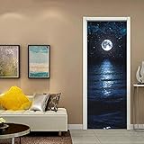 LuSeven 3D Türaufkleber für Innentüren Mond Sternenhimmel Meer Spiegelung 95x215cm(37.4 inches * 84.64 inches) Türtapete Selbstklebend Türfolie Poster Tapete Türaufkleber XXL Aufkleber Folie| Türp