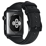 GOOYIN Armband Kompatibel mit Apple Watch 42mm 44mm Series 6 5 4 Serie 3 2 1 Armbänder High-End Lederarmband Retro Leder Ersatzarmband Klassische Ersatz Uhrenarmband Zubehör für iWatch SE, Schw