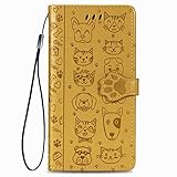 Motorola G31 / G41 Hülle Katze & Hund Muster - Niedlich Stoßfest PU Leder Book Wallet Phone Case für Motorola Moto G31 / G41 Case Wallet Style Flip Cover mit Kartenfächern Magnetverschluss Gelb