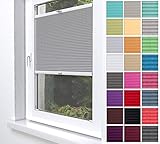 Home-Vision® Premium Plissee Faltrollo ohne Bohren zum Kleben Innenrahmen Blickdicht Sonnenschutz Jalousie für Fenster & Tür (Grau, B25 x H100cm)