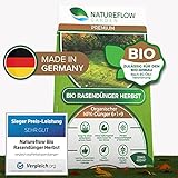 Natureflow Premium Organischer Herbstrasendünger - 20kg Bio Rasendünger Herbst für einen Kräftigen, Winterfesten, Gesunden Traumrasen - NPK Dünger 6+1+9 für Strapazierfähigkeit und W