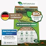 Natureflow Premium Organischer Herbstrasendünger - 20kg Bio Rasendünger Herbst für einen Kräftigen, Winterfesten, Gesunden Traumrasen - NPK Dünger 6+1+9 für Strapazierfähigkeit und W