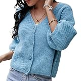 V-Ausschnitt Strickjacke Damen Kurzstrickpullover Einfarbig Lockerer Dünner M