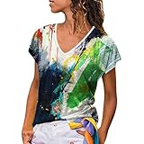 Kurzarmshirt Oversized Top Große Größen T-Shirt Damen Mode Drucken Oberteil Elegant Rundhals Kurzarm Blusen Pullover Shirts Tops Casual Lose B