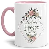 Tassendruck Blumen-Tasse mit Spruch Einfach Fresse halten - Beleidigung/Schimpfwort/Geschenkidee für das Büro/Innen & Henkel R