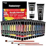 Fantastory Acrylfarben Set, Fantastische Farben, 24 Farben（22×22ml & 2×75ml）, Ungiftig, Nicht Verblassend, Wasserdicht, Reiche Pigmente für Maler, Erwachsene und Kinder, für Leinwand, H