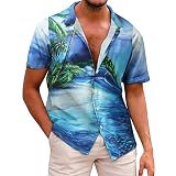 JAYYOU T-Shirts für Herren, Hawaii-Hemd, kurzärmelig, Strand-Shirt, bedruckt, Sommer, lässig, Button-Down-Hemd, himmelblau, XXX-Larg