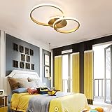 LED Deckenleuchte Wohnzimmer Decken Lampen Dimmbar Deko Lampen Gold Modern Chic Rund Ring Design Mädchen Zimmer Schlafzimmerlampe Bad Leuchten Esstischlampe Pendelleuchte mit Fernbedienung Flurlamp
