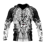 Odin Pullover Hoodie 3D Print Casual Loose with Big Pockets Long Sleeve Sweatshirt Viking Myth Fall Harajuku Zip Coat,Vegvisir Sweater,L