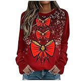 Weihnachtspulli Damen Lang,Weihnachtspullover Damen Lustig 3D Drucken Schön Oversize Baumwolle Winter Warm Langarm ohne Kapuze Weihnachten Sweatshirt Pullover Weihnachtsp