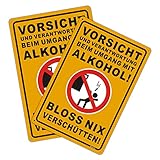 Andchi 2 Stück Warnschild für Safe, Vorsicht und Verantwortung Beim Umgang Mit Alkohol Bloss Nix Verschütten, Aluminium-Metallschild, 20 x 30