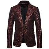 Linnhorr Luxus Männer Gold Bronzing Fold Casual Anzug Hochzeit Bräutigam Bühnensängerer Prom Slim Fit Blazer Red XL