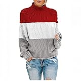 Rollkragenpullover Damen Strickpullover Weich Elegant Strickpulli Langarm Sweater Casual Lose Jumper Sweatshirt Oversize übergroß Top Grobstrick Stricken Farbblock Rundhals Oberteile Frauen Outw