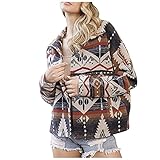 Bellelhot Damen Vintage Ethnischer Druck Hemd Cord Jacken Freizeit Loose Langarm Shirt Midi Outwear Cardigan Herbst Winter Frauen Bequem Atmungsaktiv Knopf Tasche Mantel Fleece Strickjack