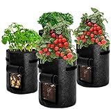 YSDQ Kartoffel-Tomaten, Pflanzbeutel, 4 Stück, für Garten, Gemüse, große Pflanztöpfe mit Fensterklappe und Griffen für Erdbeere, Tomaten, Karotte, Blume und Gemüse (schwarz, 2,8 Liter)