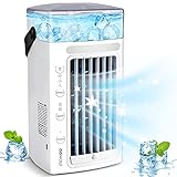 Mini Klimaanlage, 4 IN 1 Mobile Klimageräte, 3 Geschwindigkeiten, 7 Farben LED, USB Persönliche luftkühler klimagerät ideal für zu zimmer, Büro, S