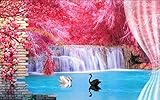 Fototapete Vlies Wand Tapete Wandbilder Wasserfall und Rotlaubwald Kinder Erwachsene Wohnzimmer Schlafzimmer Küche Poster Dekoration Moderne Wanddeko 150x105