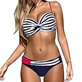 Soupliebe Push-Up-Badeanzüge, gepolstert, Zwei Frauen, Bikini-Teil, Badeanzug, Bademode, Tankinis-Set Damen Tankini Badeanzug (Red, XL)