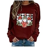 Eaylis Damen Lässige Weihnachtsdruck Pullover Sweatshirts Langarm Sweatshirts, Freizeit Langarmshirt Pullover Teddy-Fleece Plüsch Kapuzenpullover Pulli Streetwear Langarm Sweatshirt H