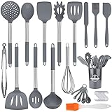 Frasheng Küchenhelfer Set 34teiliges,Silikon Kochgeschirr Set, Antihaft Hitzebeständiger Silikonspatel Set,Küchenutensilien Inkl.Löffel,Turners,Tongs,Schneebesen,Schaber usm,Silikongriff aus E