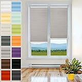 Plissee Rollo mit Klemmfix - Jalousie ohne Bohren, TOP QUALITÄT Pearl Stoffkollektion | Easyfix klemmträger verspannt | Faltrollo Sichtschutz und Sonnenschutz Fenster - [Grau, B: 80cm, H: 130cm]