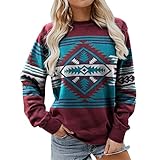 Eaylis Damen Lose Rundhalsausschnitt Digitaldruck Farbe V-Ausschnitt Langarmshirt,Lässig Pullover Hoodies für Frauen mit Motiv Hemd Bedruckte Tops Plus Size Langarm B