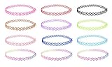 Choker Kette Set,12er Halsband Halsketten Kropfband Modeschmuck Fashion Bijouterie für Mädchen Mädel Kinder Frauen aus elastisch Gummi/Kunststoff, bunt u. schick