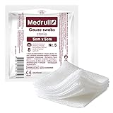 Medrull Mulltupfer - Steril - Nicht klebende Wundauflagen - Extra saugfähig - Einzeln Verpackt - 5 x 5 cm - 100er Pack (20 x 5 Stück)