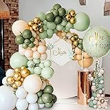 Ballon Girlande Grün Ballonbögen Kit,Luftballons Geburtstag 103 Stück Grüne Weiß Aprikose Latex Luftballons Metallic Gold Ballons für Babyparty Baby Shower Hochzeit Safari Dschungel Dek