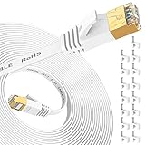 Ethernet Kabel 15M, Cat7 Internet Kabel High Speed mit vergoldetem RJ45 Stecker, geschirmtes LAN Kabel für Netzwerk-Switch, schneller als Cat5/Cat5e/Cat6-Weiß