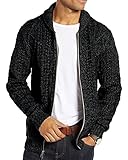 Gemijacka Strickjacke Herren Langarm Kragen Cardigan mit Zopfmuster Herren Reißverschluss Jacke Gestrickt für Hemd und Shirt Schwarz XL