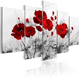 murando - Bilder Blumen 200x100 cm Vlies Leinwandbild 5 TLG Kunstdruck modern Wandbilder XXL Wanddekoration Design Wand Bild - Mohnblumen rot grau wie gemalt 0107-5