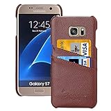 BEIJING ♋ PROTECTIVECOVER + for Galaxy S7 / G930 Litchi Textur Mode Echtes Leder Back Cover Case mit Kartensteckplätzen, Mode Schutz Telefon Fall (Color : Brown)