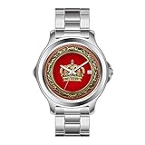 FDC Uhren Herren Mode Japanisches Quarz Datum Edelstahl Armband Uhr Prinz-Prinzessin König-Königin-Krone [Belg.Gold] Armb