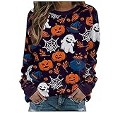 Sweatshirt Damen Halloween Motiv Drucken Pulli Casual Elegant Bluse Herbst Angenehm Weich Tee Baggy Atmungsaktiv Damenblusen übergangs Blusentop Streetw