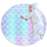 High-Density Space elastische Baumwolle Zwischenschicht Round Area Rug Indoor Ultra Soft Komfortable Schlafzimmer Bodensofa Wohnzimmer Meerjungfrau Fischschuppen 80x80