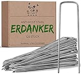 Anti-Rost Erdanker aus Stahl [125 Stk] | Stabile Bodenanker Heringe verzinkt 150x30MM Ø 2,7MM im Set| Erdnägel U-Form Vierkant Rostfrei für Harte Böden, Unkrautvlies Garten-Vlies Zaun Camping Z